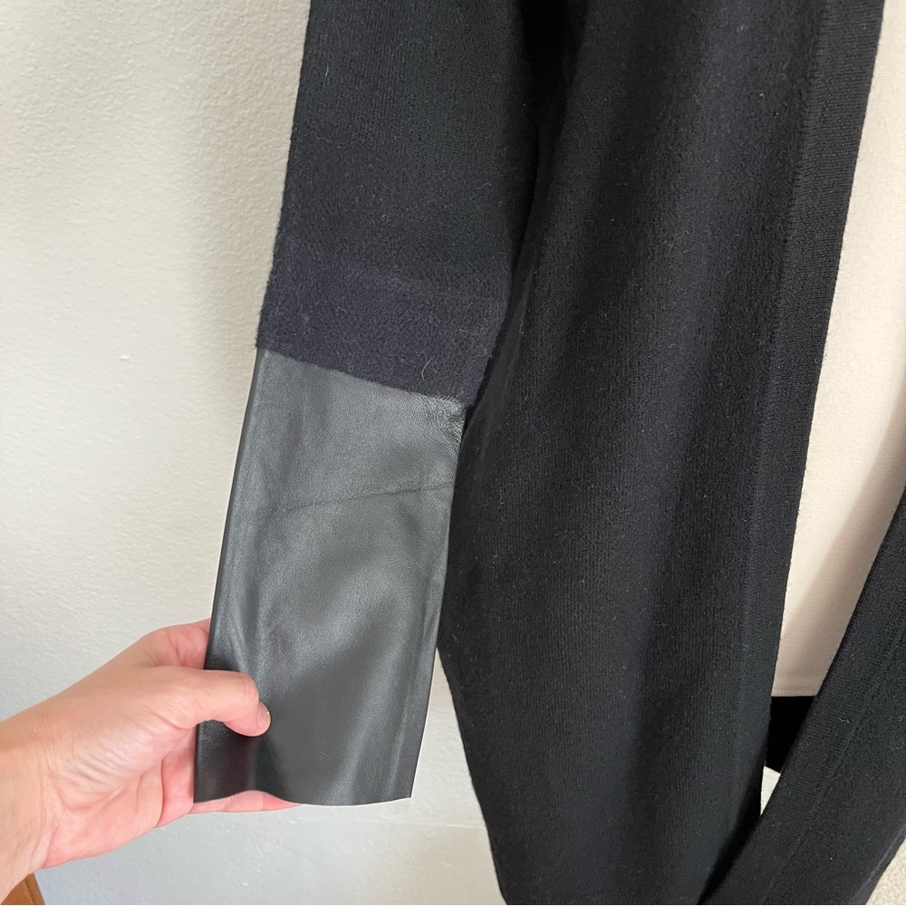 ALLSAINTS All Saints Essy Leather Cuff Trim Merino Wool Black Sweater Cardigan - Picture 9 of 12
